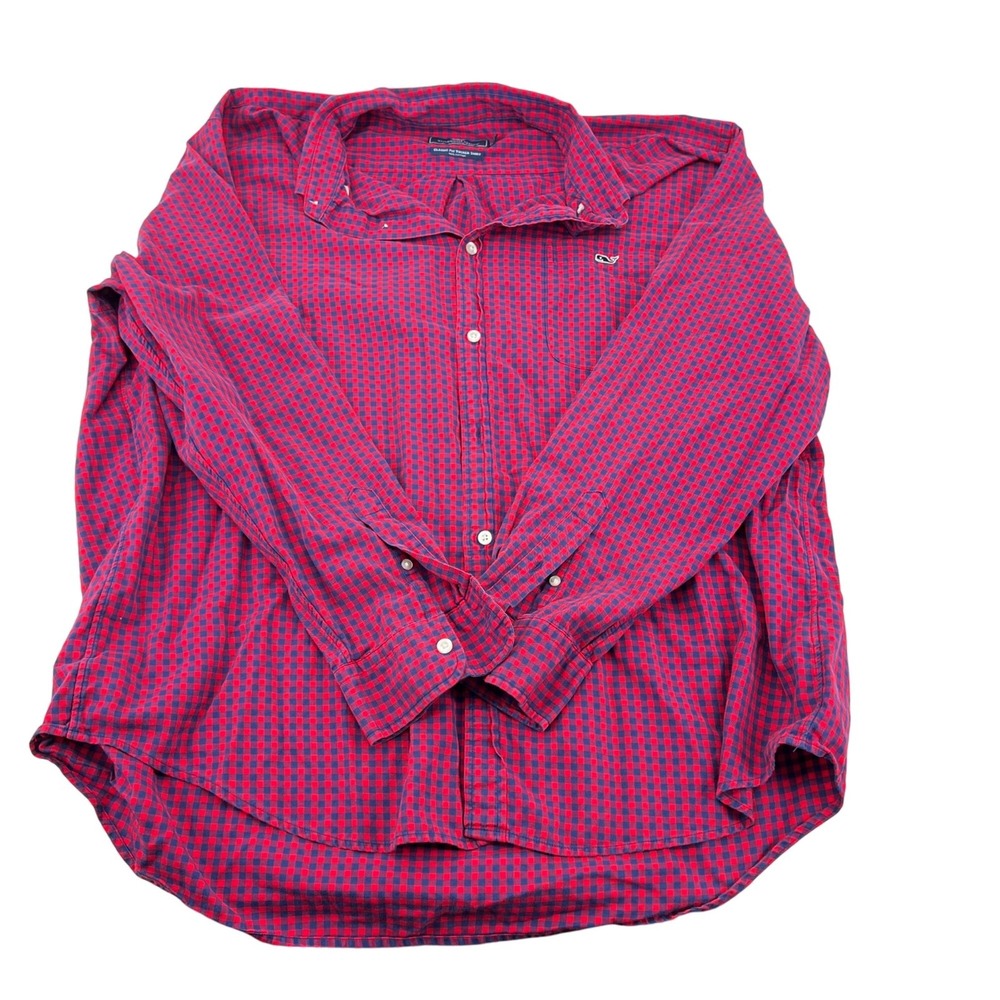 Vineyard Vines Tucker Shirt Classic Fit XXL Red & Blue Gingham‎ 100% Cotton